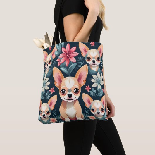 Bloemen Chihuahua Pet Tote Bag (Dichtbij)