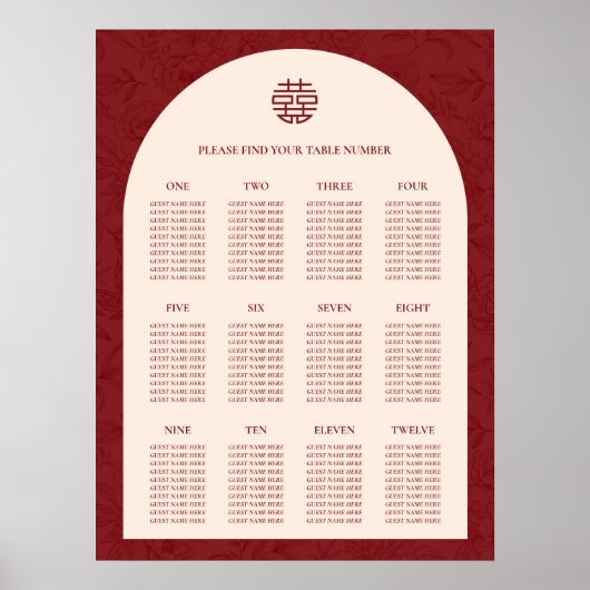 Bloemen Chinees Bruiloft 12 Tafel Zitkaarten Poster (Voorkant)