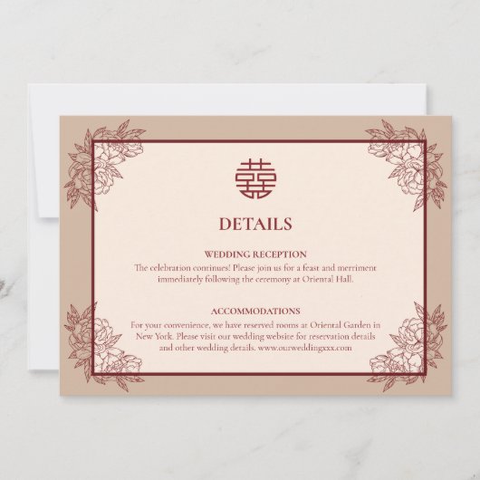 Bloemen Chinees Bruiloft Details Behuizing Kaart (Voorkant)