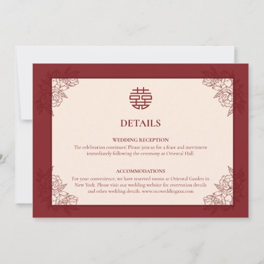 Bloemen Chinees Bruiloft Details Behuizing Kaart (Voorkant)