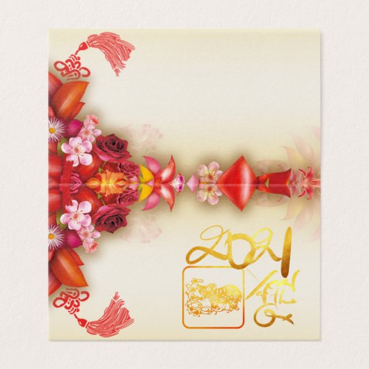 Bloemen Chinees goud Papier-gesneden Ox 2021 pack  Kaart (Buitenkant ongevouwen)