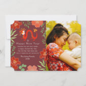 Bloemen Chinees Nieuwjaar Dragon foto vakantie Feestdagenkaart (Voorkant)