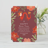 Bloemen Chinees Nieuwjaar Dragon Vakantie Feestdagenkaart (Staand voorkant)