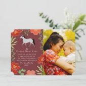 Bloemen Chinees Nieuwjaar Paard Foto Vakantie Feestdagenkaart (Staand voorkant)