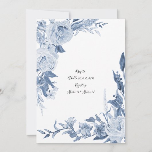  Bloemen Chinoiserie Blauw Vrijgezellenfeest Kaart (Achterkant)