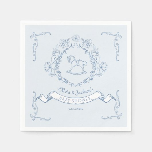  bloemen Chinoiserie Toile Baby shower blauw Servet (Voorkant)