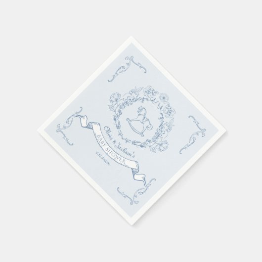  bloemen Chinoiserie Toile Baby shower blauw Servet (Hoek)