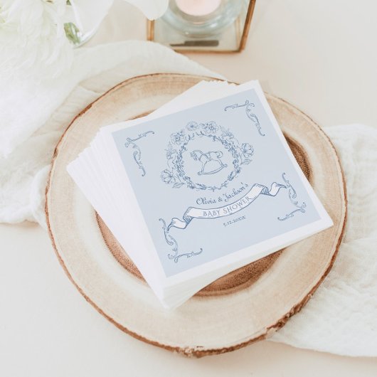  bloemen Chinoiserie Toile Baby shower blauw Servet