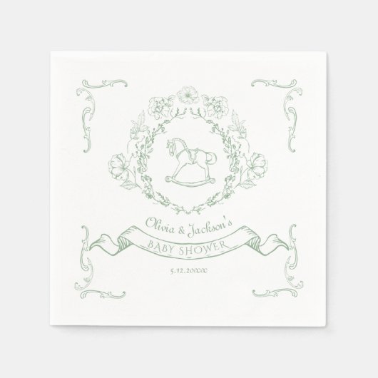  bloemen Chinoiserie Toile Rocking horse Servet (Voorkant)