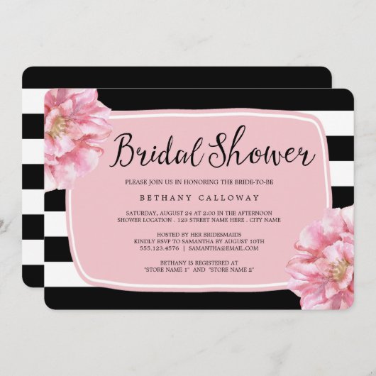 Bloemen Chique Bruidsdouche uitnodiging / roze (Voorkant / Achterkant)