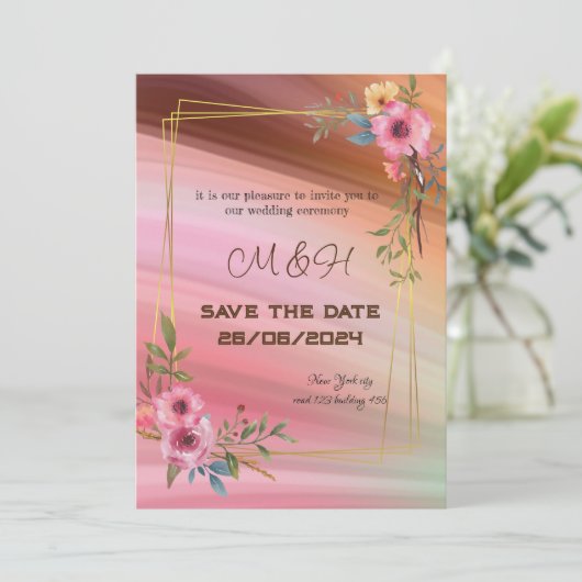 Bloemen chique bruiloft uitnodiging (Staand voorkant)