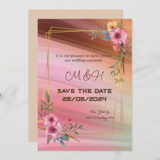 Bloemen chique bruiloft uitnodiging (Voorkant / Achterkant)