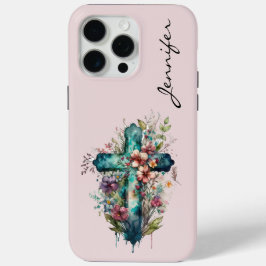 Bloemen Christelijk Cross iPhone 15 Telefoon Case