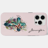 Bloemen Christelijk Cross iPhone 15 Telefoon Case (Achterkant (horizontaal))
