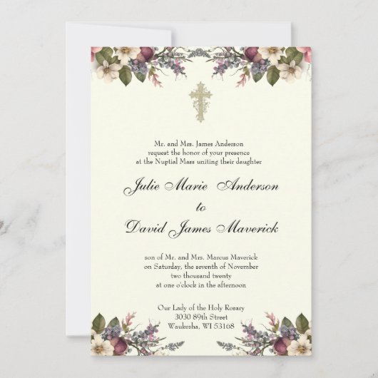 Bloemen Christelijk Cross Trouwringen Katholiek Kaart (Voorkant)