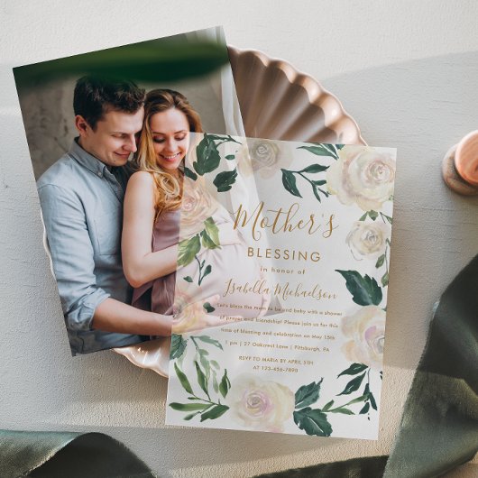 Bloemen Christelijke Moeder en Baby Zegen Feest Vellum Uitnodigingen