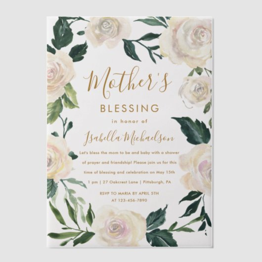 Bloemen Christelijke Moeder en Baby Zegen Feest Vellum Uitnodigingen (Voorkant)