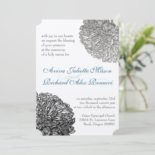 Bloemen Chrysanthemum Grijs en Blauw Kaart (Staand voorkant)