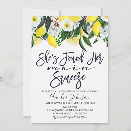 Bloemen citroen main squeeze bruids douche uitnodi kaart (Voorkant)