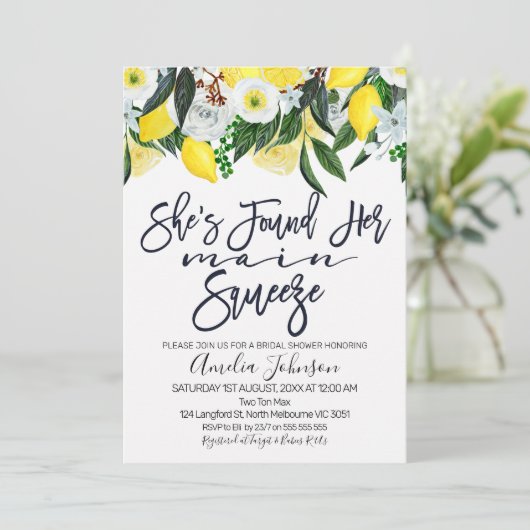 Bloemen citroen main squeeze bruids douche uitnodi kaart (Staand voorkant)