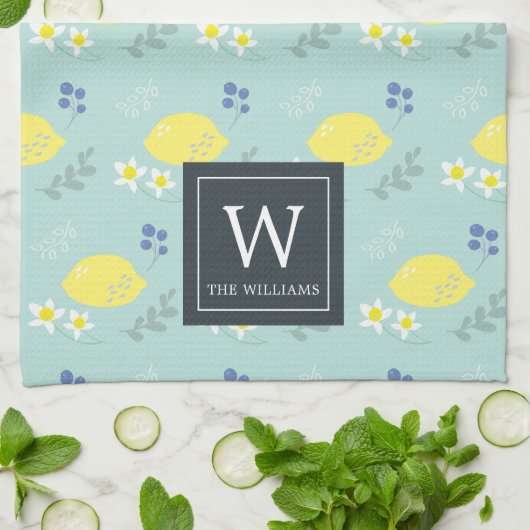 Bloemen Citroen Patroon Mint Groene Keuken Handdoe Theedoek (Gevouwen)