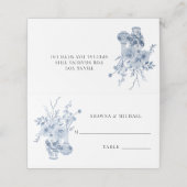 Bloemen Classic Blauw en Wit bruiloft receptie Plaatskaartje (Buitenkant ongevouwen)