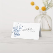 Bloemen Classic Blauw en Wit bruiloft receptie Plaatskaartje (Achterkant)