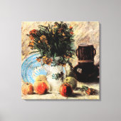 Bloemen, Coffeepot en Fruit door Vincent van Gogh Canvas Afdruk (Voorkant)