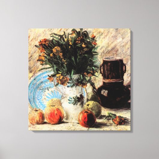 Bloemen, Coffeepot en Fruit door Vincent van Gogh Canvas Afdruk (Voorkant)
