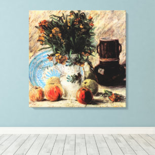 Bloemen, Coffeepot en Fruit door Vincent van Gogh Canvas Afdruk