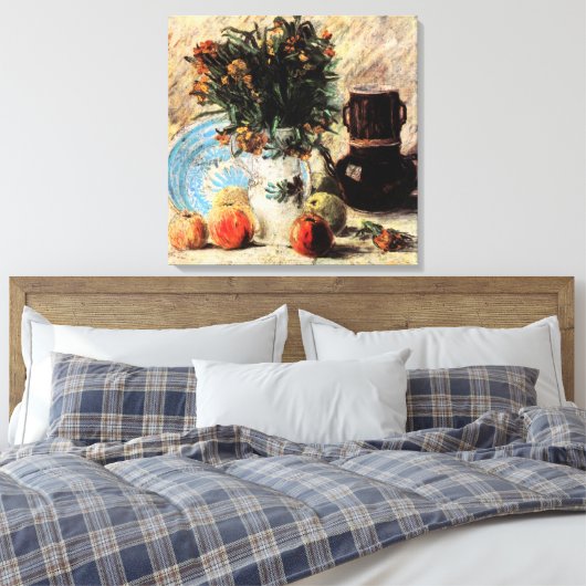 Bloemen, Coffeepot en Fruit door Vincent van Gogh Canvas Afdruk (Insitu (Slaapkamer))