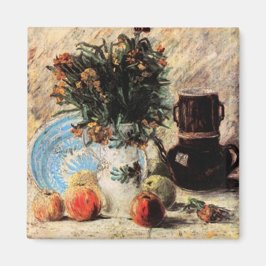 Bloemen, Coffeepot en Fruit door Vincent van Gogh Magneet (Voorkant)