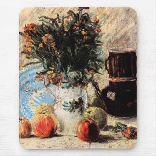 Bloemen, Coffeepot en Fruit door Vincent van Gogh Muismat (Voorkant)