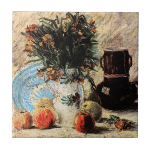 Bloemen, Coffeepot en Fruit door Vincent van Gogh Tegeltje