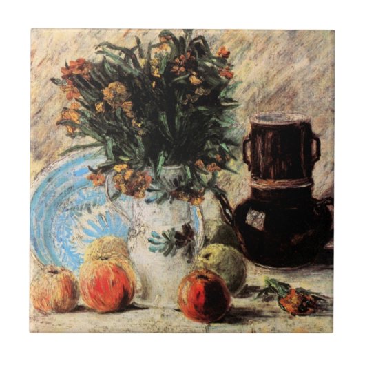 Bloemen, Coffeepot en Fruit door Vincent van Gogh Tegeltje (Voorkant)