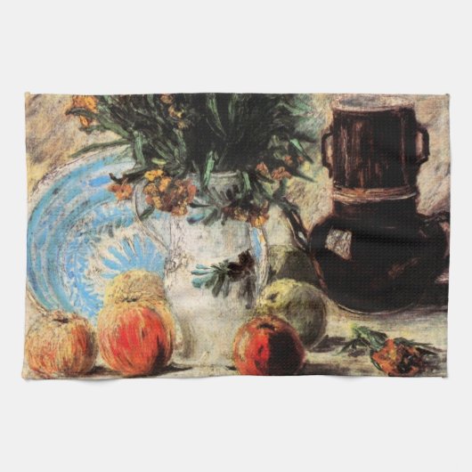 Bloemen, Coffeepot en Fruit door Vincent van Gogh Theedoek (Horizontaal)
