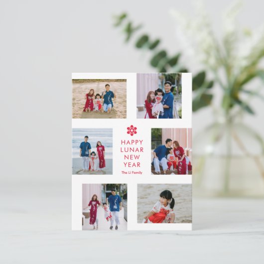 Bloemen Collage Maan Nieuwjaar Chinees Nieuwjaar Feestdagenkaart (Staand voorkant)
