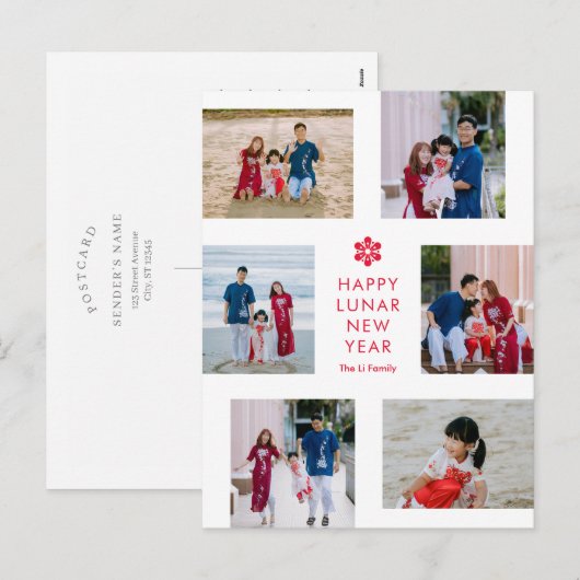 Bloemen Collage Maan Nieuwjaar Chinees Nieuwjaar Feestdagenkaart (Voorkant / Achterkant)