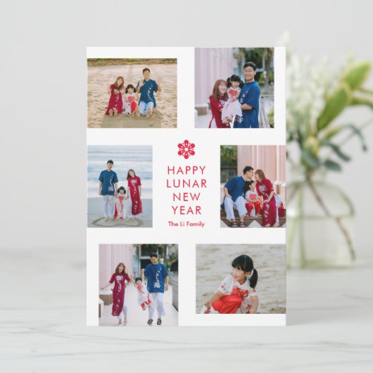 Bloemen Collage Maan Nieuwjaar Chinees Nieuwjaar Feestdagenkaart (Staand voorkant)