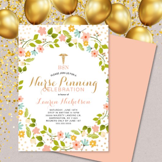 Bloemen + Confetti Nurse Pinning afstudeerfeest Kaart