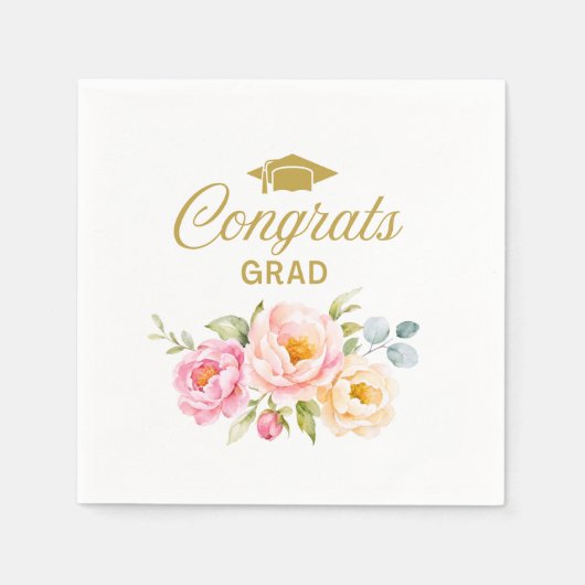 Bloemen Congrats Grad Servetten Roze Pioen Boho (Voorkant)