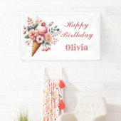 Bloemen Cool Happy Birthday Ice Cream Party Spandoek (Insitu)
