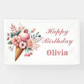 Bloemen Cool Happy Birthday Ice Cream Party Spandoek (Horizontaal)