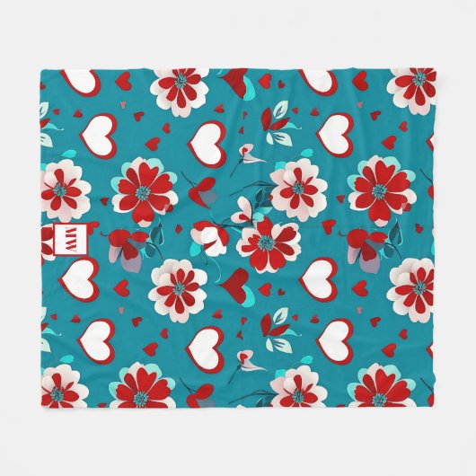 Bloemen Coquette harten en bloemen monogram Fleece Deken (Voorkant (Horizontaal))