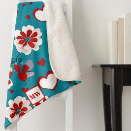 Bloemen Coquette harten en bloemen monogram Sherpa Deken