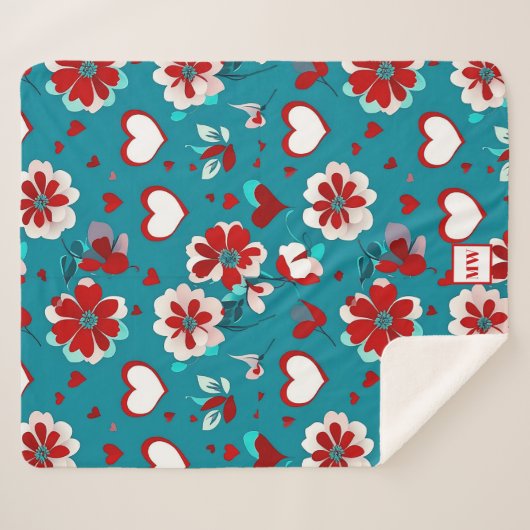 Bloemen Coquette harten en bloemen monogram Sherpa Deken (Voorkant (horizontaal))