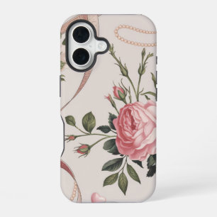 Bloemen Coquette Patroon Gedempte Tinten iPhone 16 Hoesje