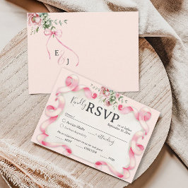 Bloemen Coquette Roze Bow Schattige Vintage bruilo RSVP Kaartje