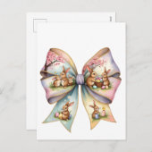 Bloemen Cottontail Bunny Coquette Bow Konijn Pasen Feestdagenkaart (Voorkant / Achterkant)