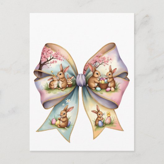 Bloemen Cottontail Bunny Coquette Bow Konijn Pasen Feestdagenkaart (Voorkant)